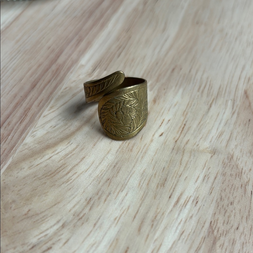 Engraved Gold-Tone Adjustable Ring - image 2